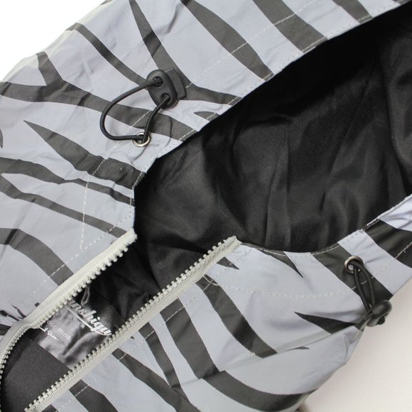 Zebra Print Reflective Hood Zip Front Nylon Windbreaker Rain Jacket sz S - Picture 2 of 4